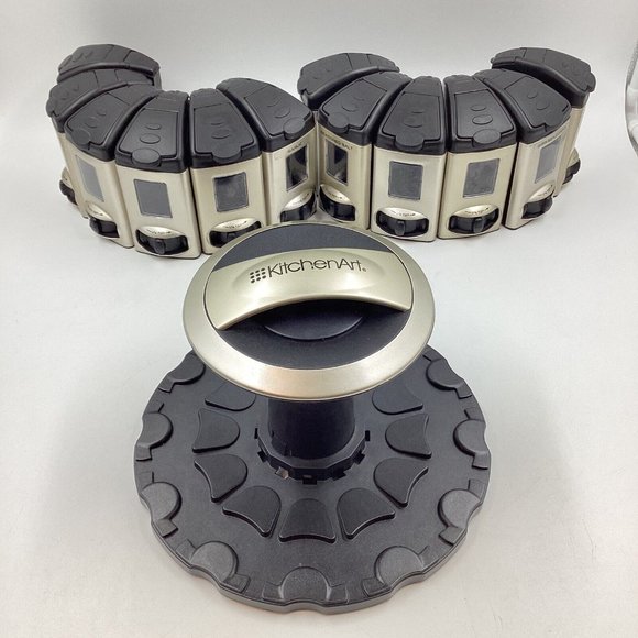 KitchenArt 12 Spice Container Turn-Table Carousel 1/4 Tsp Auto-Measure Herb Rack - Picture 3 of 12